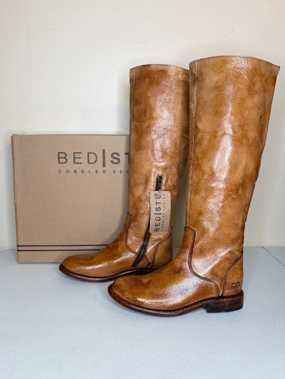 BED STU Tess Distressed Tan Leather Tall Riding Boots BEDSTU Size 7.5